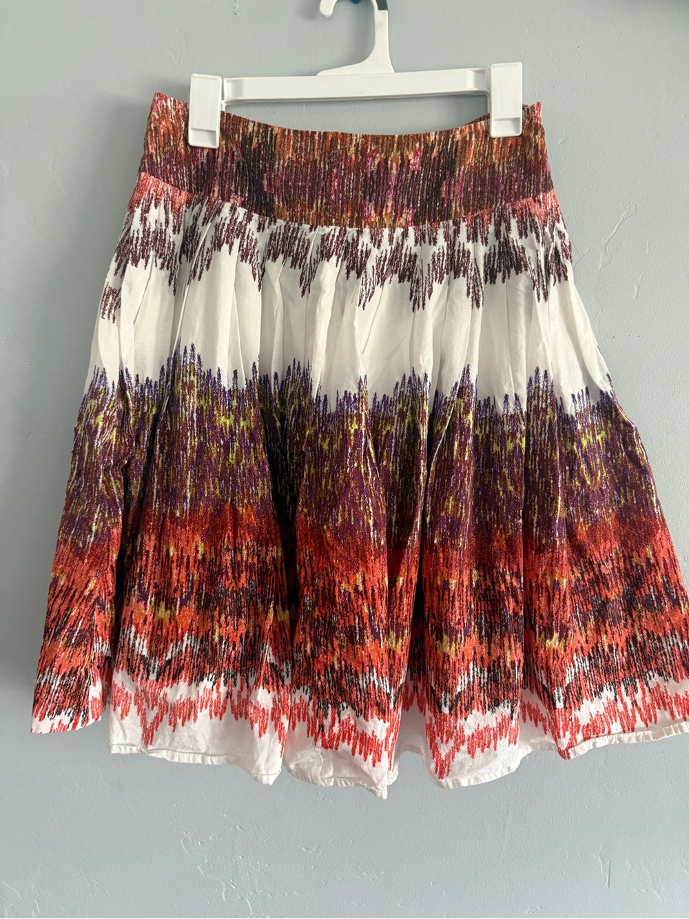A-Line White Skirt with Red, Purple and Orange Ombre Pattern